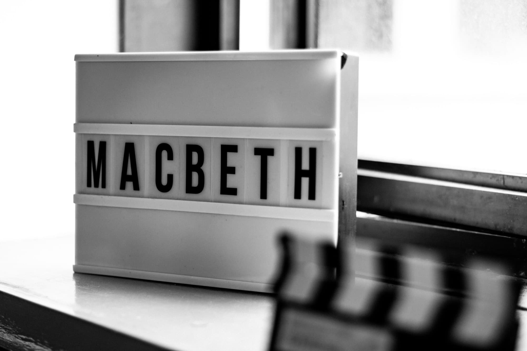 A lightbox spelling MACBETH, the Screen Northants feature film production